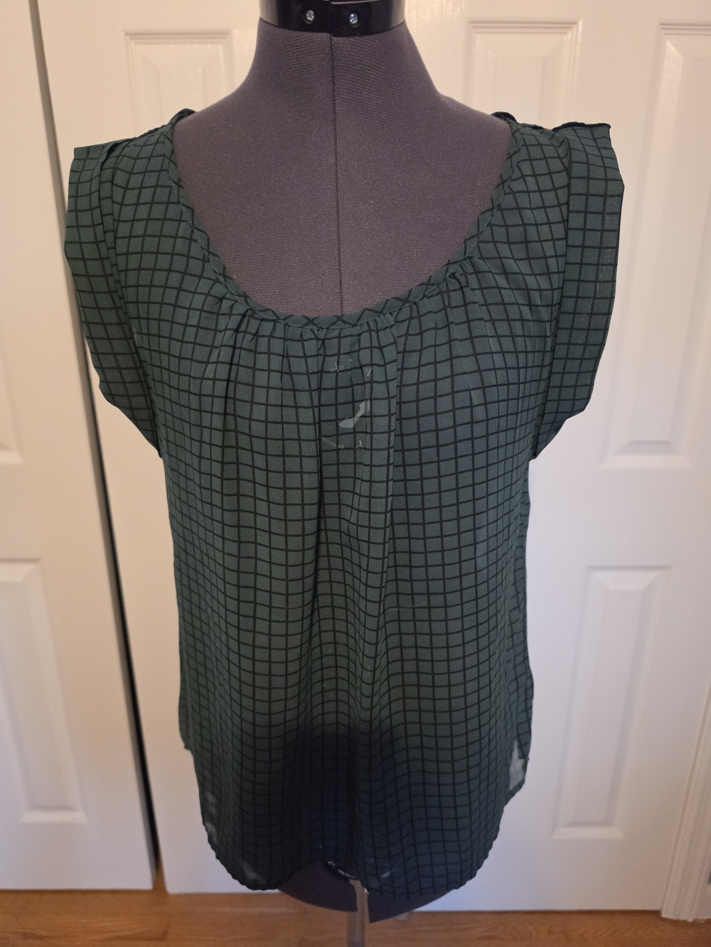 mine Green Grid Print Cap Sleeve Camisole